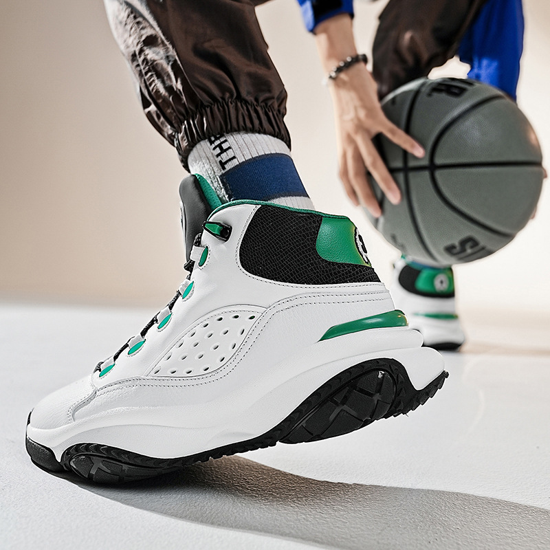 Men's shoes 2022 autumn winter new high top thick sole actual combat basketball shoes leather surface warm 02